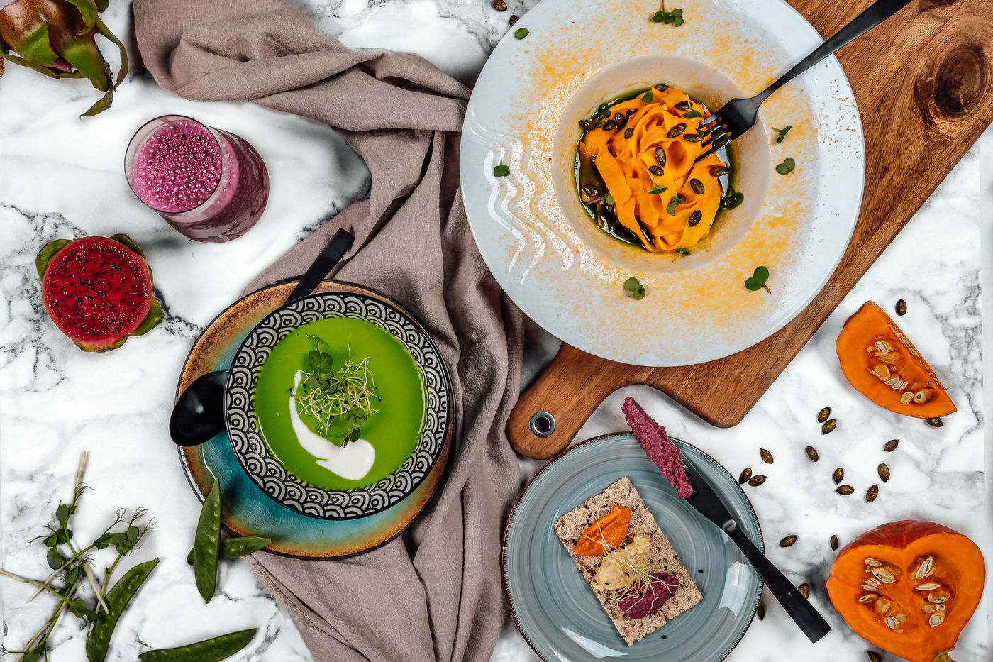 Polévka, smoothie a těstoviny